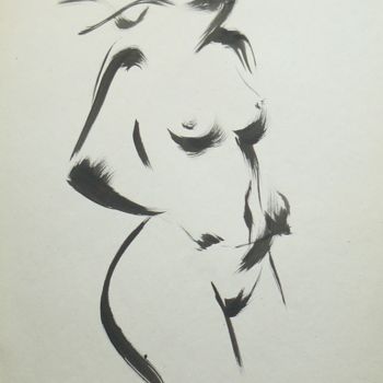 Dessin intitulée "pose de mujer" par Erwin Esquivel C, Œuvre d'art originale, Encre