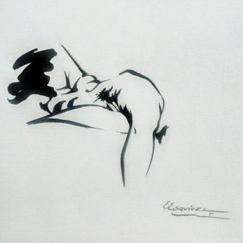 Dessin intitulée "desnudo en perspect…" par Erwin Esquivel C, Œuvre d'art originale, Encre