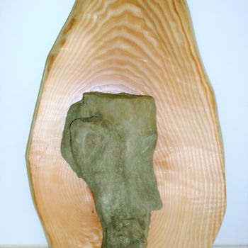 Sculpture titled "Stoneface" by Erwin Bruegger, Original Artwork, Stone Mounted on Wood Panel