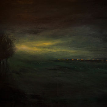 Schilderij getiteld "night-with-distant-…" door Erwin Libbrecht, Origineel Kunstwerk, Olie