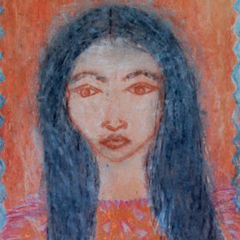 Dessin intitulée "Indian girl" par Erzsébet Engi, Œuvre d'art originale, Craie