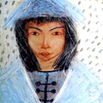 Drawing titled "Asian man" by Erzsébet Engi, Original Artwork, Chalk