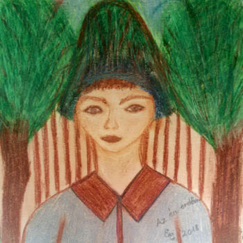 Σχέδιο με τίτλο "My woods" από Erzsébet Engi, Αυθεντικά έργα τέχνης, Κιμωλία