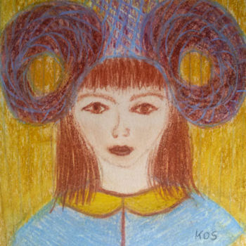 Drawing titled "Aries Horoscope" by Erzsébet Engi, Original Artwork, Chalk