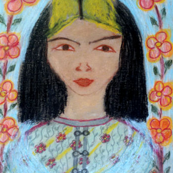 Rysunek zatytułowany „Japanese girl” autorstwa Erzsébet Engi, Oryginalna praca, Kreda
