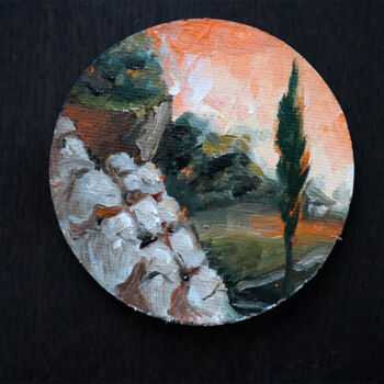 Painting titled "Tiny landscape pain…" by Elizaveta Akimova (Esanglier), Original Artwork, Oil Mounted on Other rigid panel