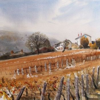 Peinture intitulée "vignes en automne" par S Bernon, Œuvre d'art originale