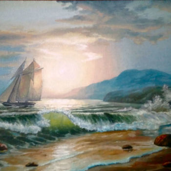 Painting titled "Закат на море" by Evgenii Smoliakov, Original Artwork, Oil