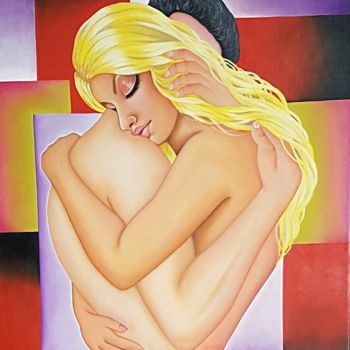 Картина под названием "je t'aime" - Paula De Aguiar, Подлинное произведение искусства, Масло