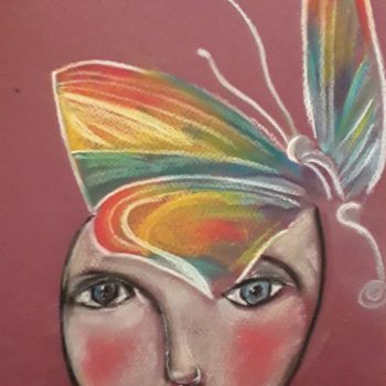 Disegno intitolato "Le papillon" da La Venitienne, Opera d'arte originale, Pastello