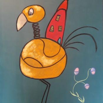 Disegno intitolato "L'oiseau qui portai…" da La Venitienne, Opera d'arte originale, Pastello