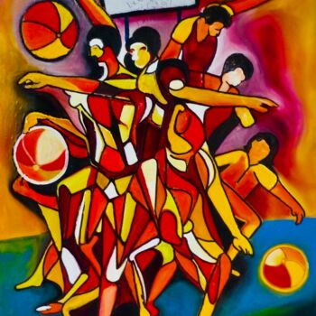 Painting titled "Dribbles" by Esdez, Original Artwork, Oil Mounted on Wood Stretcher frame