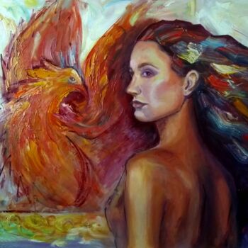 Картина под названием "Феникс" - Elena Sereda, Подлинное произведение искусства, Масло Установлен на Деревянная рама для нос…