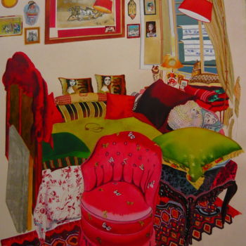 Painting titled "Living room" by Eska Kerouedan, Original Artwork, Ink Mounted on Cardboard