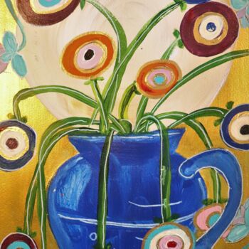 Painting titled "Blue vase with flow…" by Esmeralda Skverer, Original Artwork, Acrylic