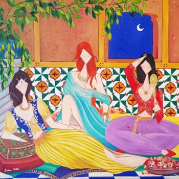 Malerei mit dem Titel "Femmes d'Alger" von Esma, Original-Kunstwerk, Öl