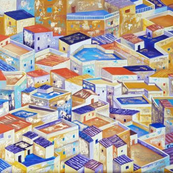 Peinture intitulée "Golden City- Alger" par Esma, Œuvre d'art originale, Huile