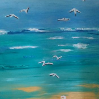 Schilderij getiteld "Deniz de martılar" door Esma Dinçer, Origineel Kunstwerk, Olie