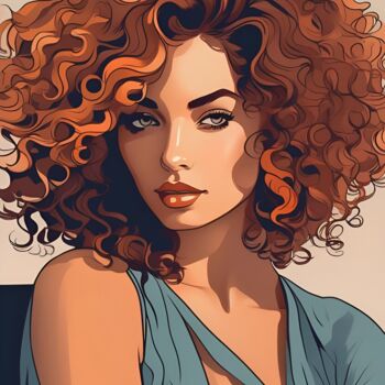 Arts numériques intitulée "Curly Hair Characte…" par Esmyart, Œuvre d'art originale, Image générée par l'IA