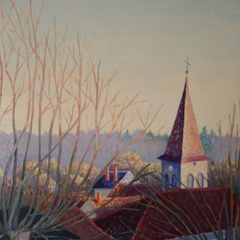 Peinture intitulée "Matin au village" par Elena Rybakova, Œuvre d'art originale, Huile