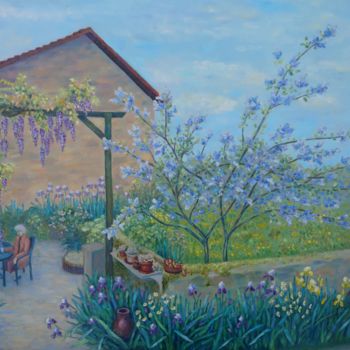 Peinture intitulée "Jardin du printemps" par Elena Rybakova, Œuvre d'art originale, Huile