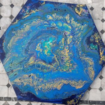 Картина под названием "Bleu et or octogonal" - Mario Esposito, Подлинное произведение искусства, Акрил