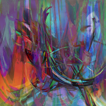 Digitale Kunst mit dem Titel "Dans la forêt..." von Gérard Esquerre, Original-Kunstwerk, Digitale Malerei Auf Aluminium mont…