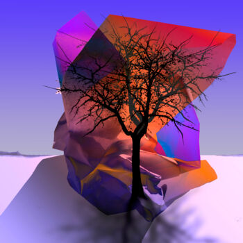 Digital Arts titled "Auprès de mon arbre" by Gérard Esquerre, Original Artwork, 2D Digital Work Mounted on Metal