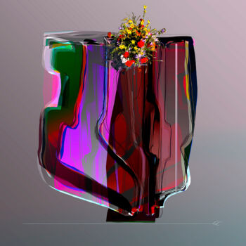 「Le Vase」というタイトルのデジタルアーツ Gérard Esquerreによって, オリジナルのアートワーク, デジタル絵画 アルミニウムにマウント