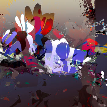 Arts numériques intitulée "CYCLAMENS" par Gérard Esquerre, Œuvre d'art originale, Peinture numérique Monté sur Châssis en bo…