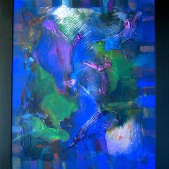 Painting titled "Danse avec le bleu" by Gérard Esquerre, Original Artwork, Acrylic Mounted on Wood Stretcher frame