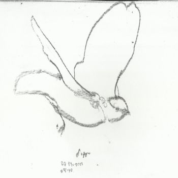 Рисунок под названием "fly lıttle bırd" - Esra Aysu Çeşme, Подлинное произведение искусства, Древесный уголь