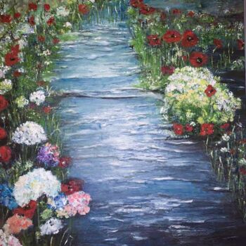 Painting titled "Rivière fleurie" by Essia, Original Artwork, Oil