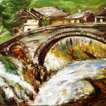 Painting titled "Un petit pont" by Essia, Original Artwork, Oil