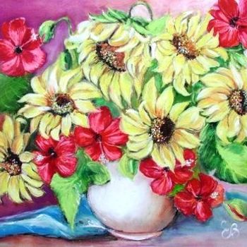 Peinture intitulée "Bouquet de soleils…" par Essia, Œuvre d'art originale, Huile