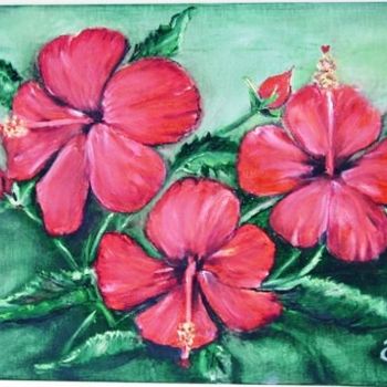 Painting titled "Hibiscus" by Essia, Original Artwork, Oil