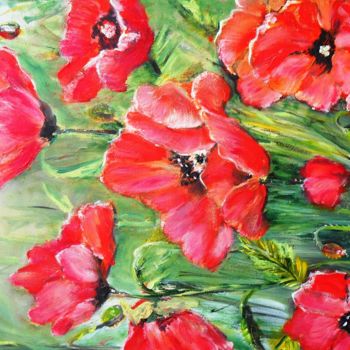 Painting titled "quelques coquelicots" by Essia, Original Artwork, Oil
