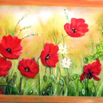Painting titled "petits coquelicots" by Essia, Original Artwork, Oil