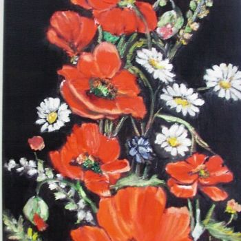 Painting titled "coquelicots et marg…" by Essia, Original Artwork, Oil