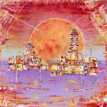 Painting titled "Hanah Lot,  temple…" by Estel, Original Artwork, Acrylic