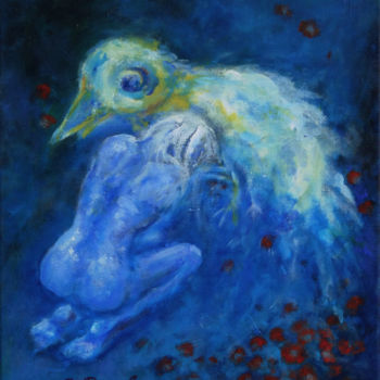 Painting titled "La femme et l'oiseau" by Estelle Bonenfan, Original Artwork, Acrylic