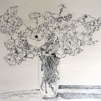 Drawing titled "Vase et bouquet" by Estelle Cermelli, Original Artwork
