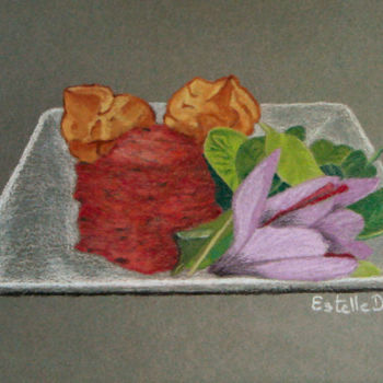 Drawing titled "Entree safranée" by Estelle D, Original Artwork, Pastel