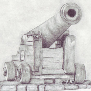 Dessin intitulée "le canon de Langoël…" par Estelle D, Œuvre d'art originale, Graphite