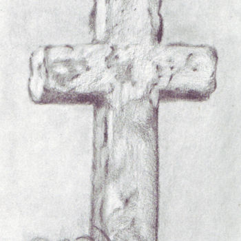 Disegno intitolato "La Croix du Merzer" da Estelle D, Opera d'arte originale, Grafite
