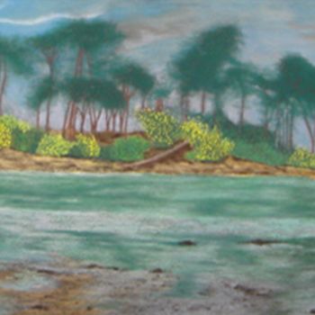 Tekening getiteld "L'île aux pins" door Estelle D, Origineel Kunstwerk, Pastel