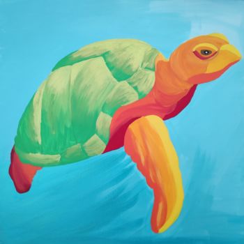 Painting titled "Tortue" by Estelle Morelli, Original Artwork, Acrylic Mounted on Wood Stretcher frame