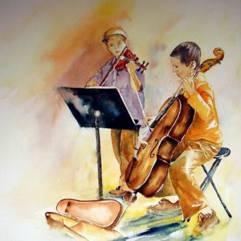 Peinture intitulée "Musiciens en herbe" par Estelle Royer, Œuvre d'art originale