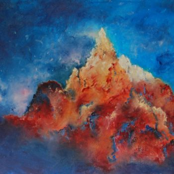Peinture intitulée "Montagne dans l'écl…" par Estelle Darve, Œuvre d'art originale, Huile