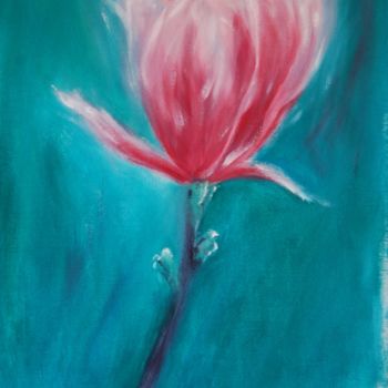 Peinture intitulée "Fleur de magnolia" par Estelle Darve, Œuvre d'art originale, Huile Monté sur Autre panneau rigide